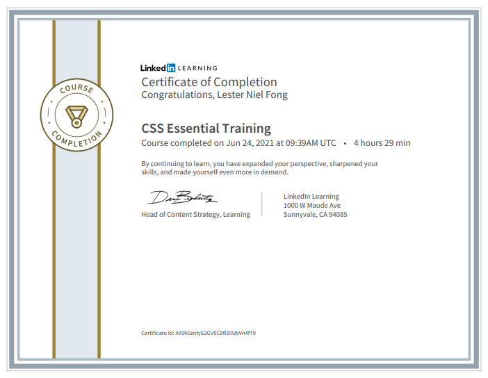 CSS3 course certificate